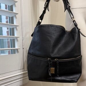 Vintage Large Black leather Bag* Pink interior*